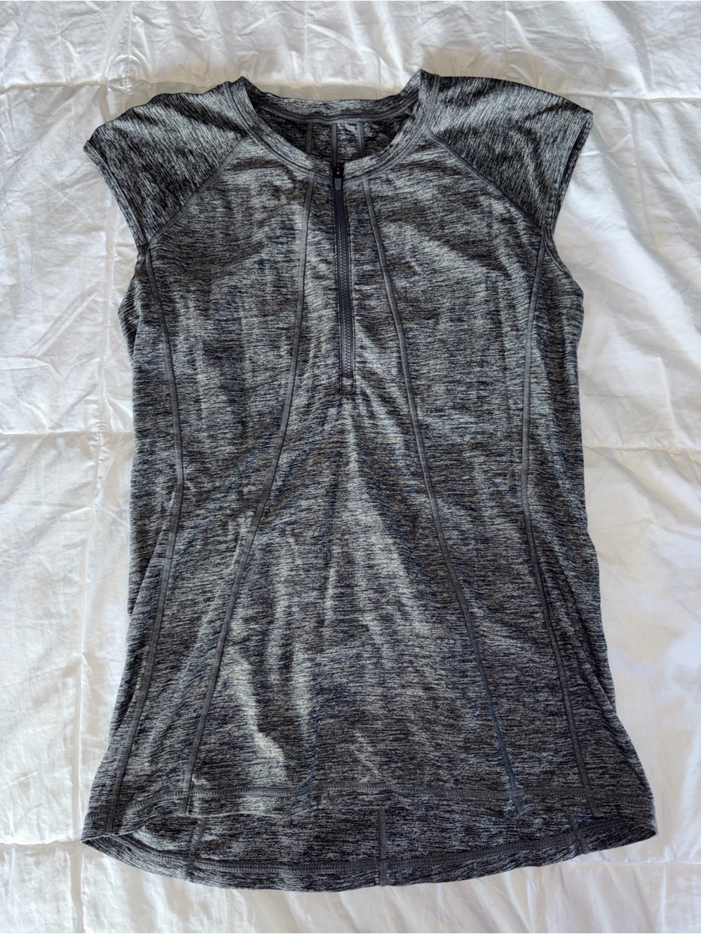 Athleta Women's Gray Heathered Muscle Tee with Half-Zip